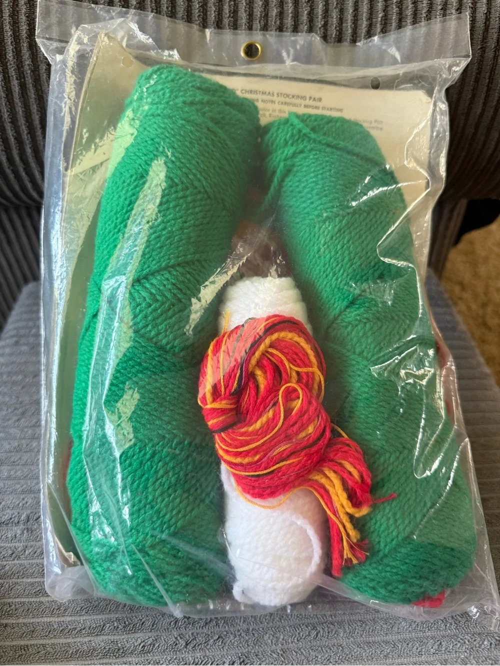 New Bucilla Green Christmas Stocking Knit Kit with Red Santa Appliqué